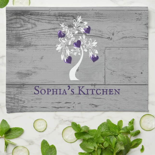 Toalla de cocina personalizada en un árbol morado  (Doblado)