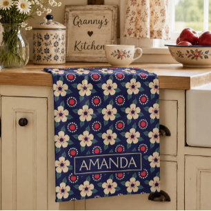 Toalla de Cocina Personalizada Floral Azul Marino