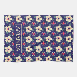 Toalla de Cocina Personalizada Floral Azul Marino