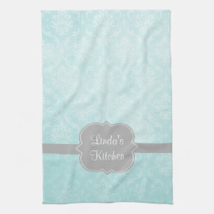 Toalla de cocina personalizada gris del damasco de