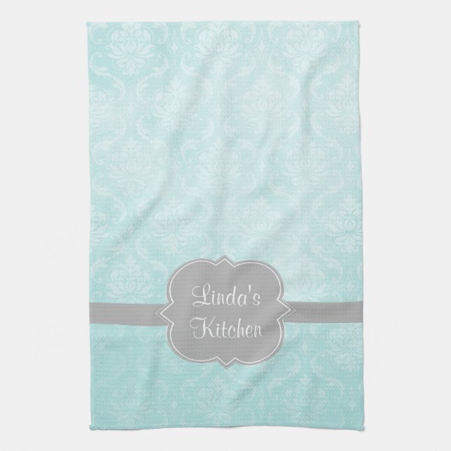 Toalla de cocina personalizada gris del damasco de (Vertical)
