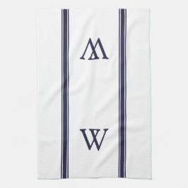 Toalla de cocina personalizada Monograma Navy Stri
