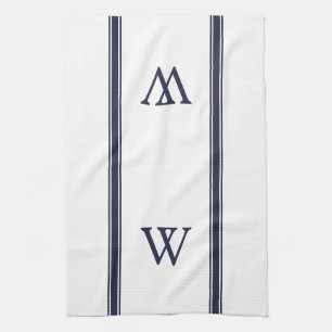Toalla de cocina personalizada Monograma Navy Stri