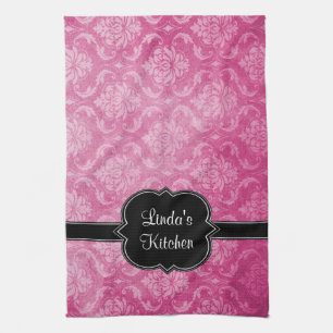 Toalla de cocina personalizada negro rosado del