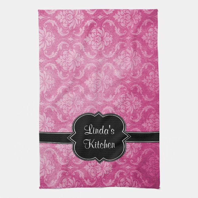 Toalla de cocina personalizada negro rosado del (Vertical)