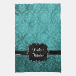 Toalla de cocina personalizada negro verde azulado