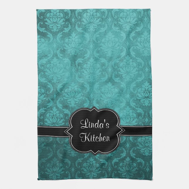 Toalla de cocina personalizada negro verde azulado (Vertical)