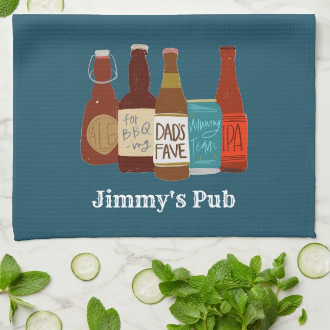 Toalla de cocina personalizada para el pub de papá (Doblado)