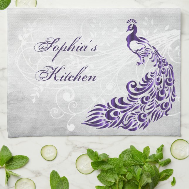 Toalla de cocina personalizada Purple Peacock (Doblado)