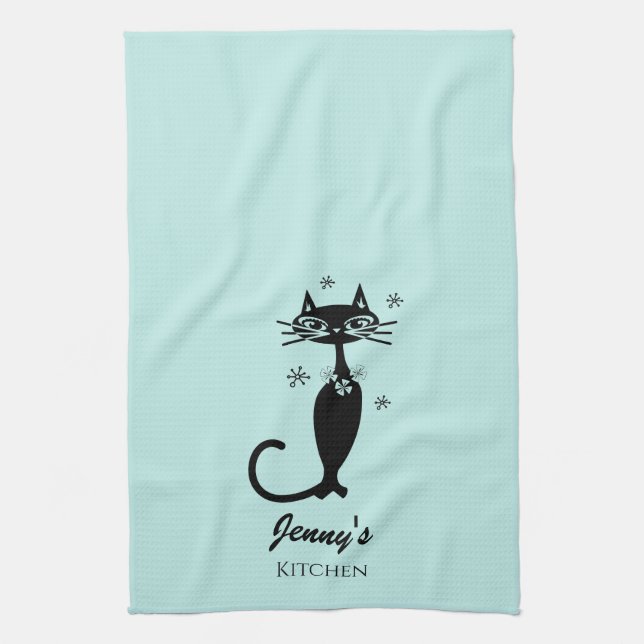 Toalla de cocina personalizada Retro Atomic Black  (Vertical)