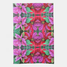 Toalla de cocina - Poinsettias rojas y rosas