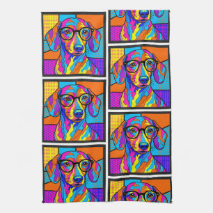 Toalla de Cocina Pop Art de Dachshund Colorido