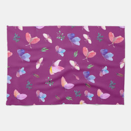 Toalla de cocina púrpura con mariposas