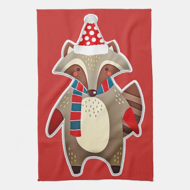toalla de cocina raccoon para navidades (Vertical)