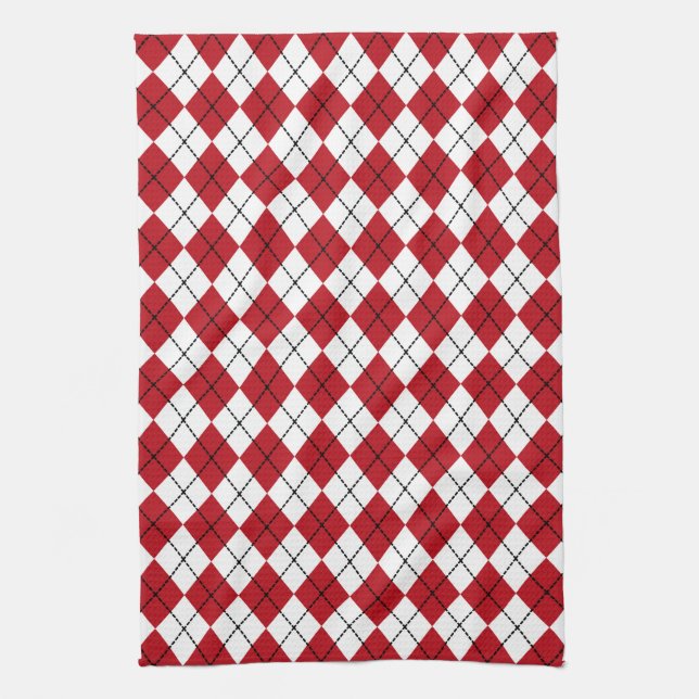 Toalla de cocina regalo argyle retro roja (Vertical)