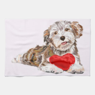 Toalla de cocina regalo de perro lindo con corazón