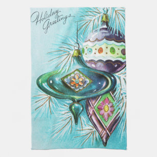 Toalla de cocina retra de los bulbos del navidad