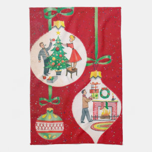 Toalla de cocina retra del bulbo del navidad del