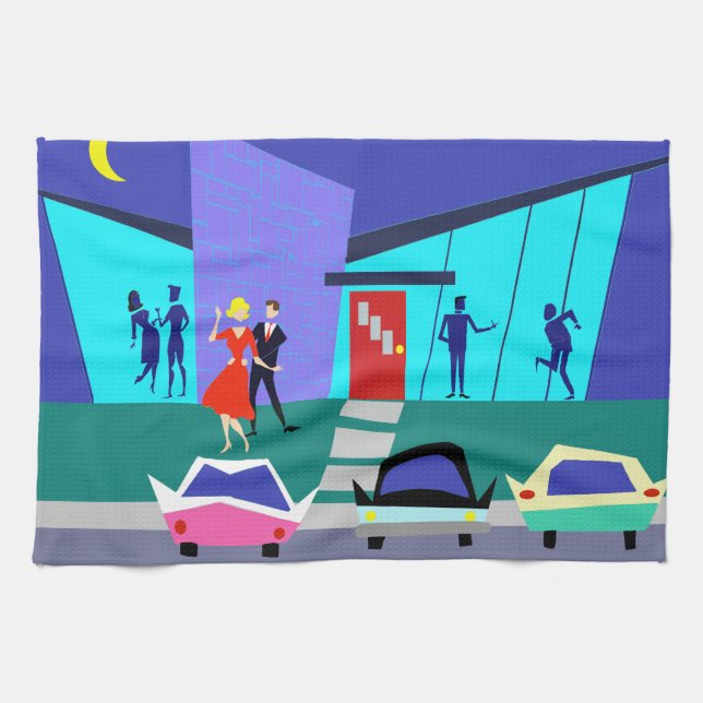 Toalla de cocina retra del fiesta de casa abierta (Horizontal)