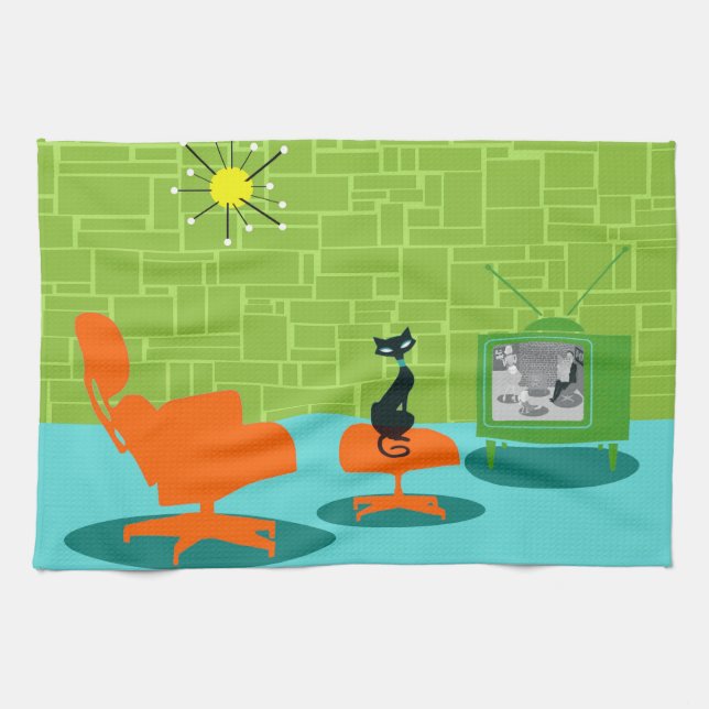 Toalla de cocina retra del gatito de la era (Horizontal)