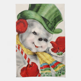 Toalla de cocina retra del muñeco de nieve del