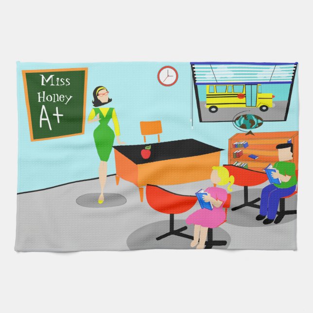 Toalla de cocina retra del profesor (Horizontal)