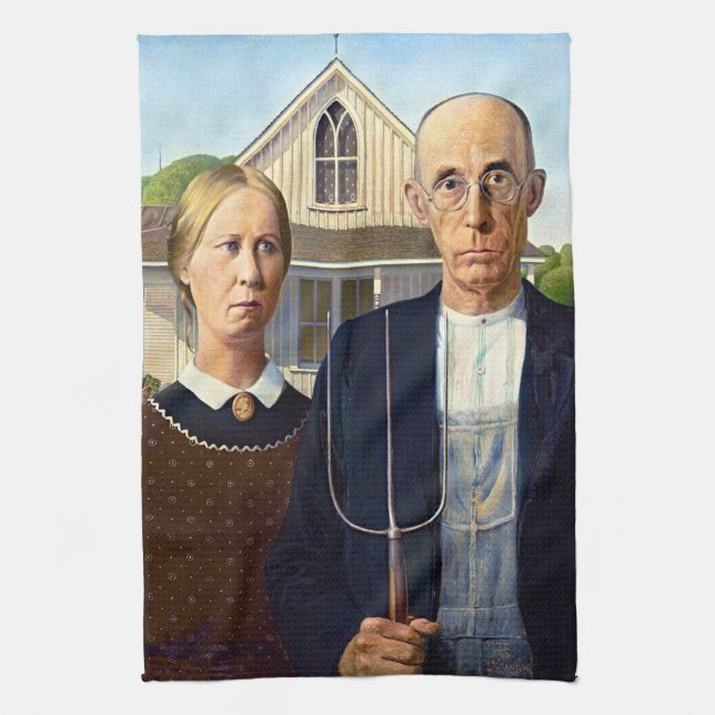 Toalla de cocina retro American Gothic de Grant Wo (Vertical)