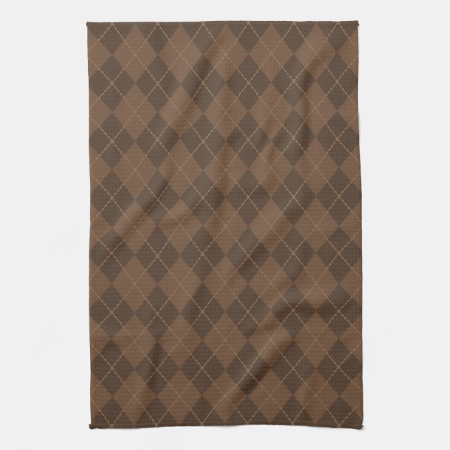 Toalla de cocina retro Brown Argyle (Vertical)