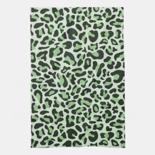 Toalla de cocina retro de leopardo verde de menta