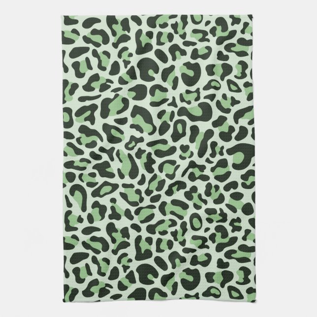 Toalla de cocina retro de leopardo verde de menta (Vertical)