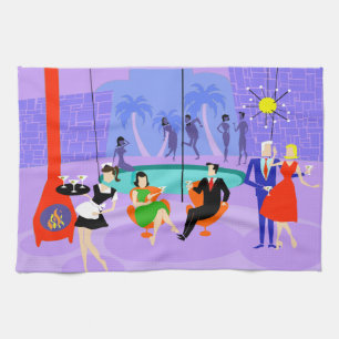 Toalla de cocina retro Fiesta de cócteles tropica
