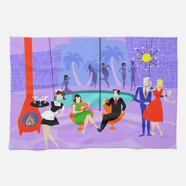 Toalla de cocina retro Fiesta de cócteles tropical (Horizontal)