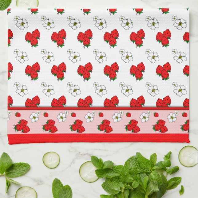 Toalla de cocina Retro Rojo Fresa Patten (Doblado)