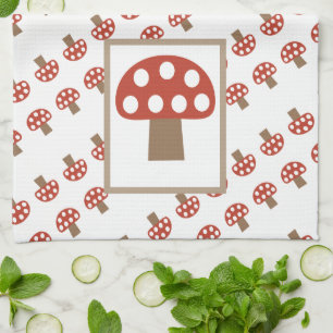Toalla de cocina roja caprichosa de la seta del