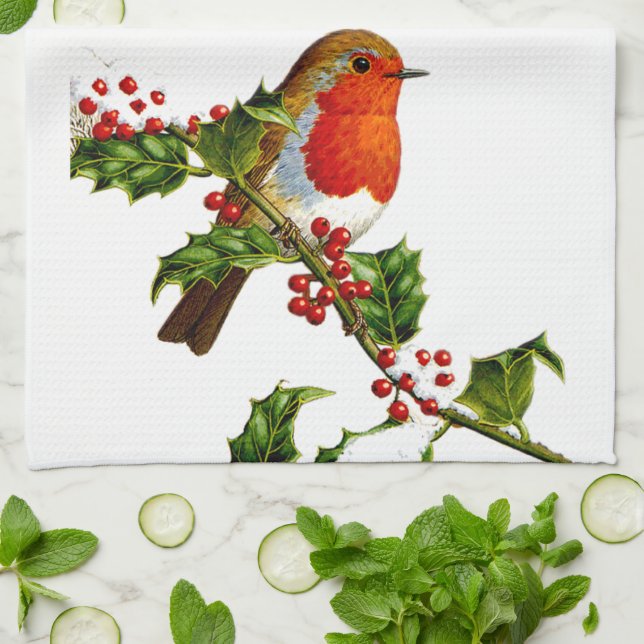 Toalla de cocina roja del petirrojo (Doblado)