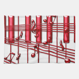 Toalla de cocina roja del teclado de piano