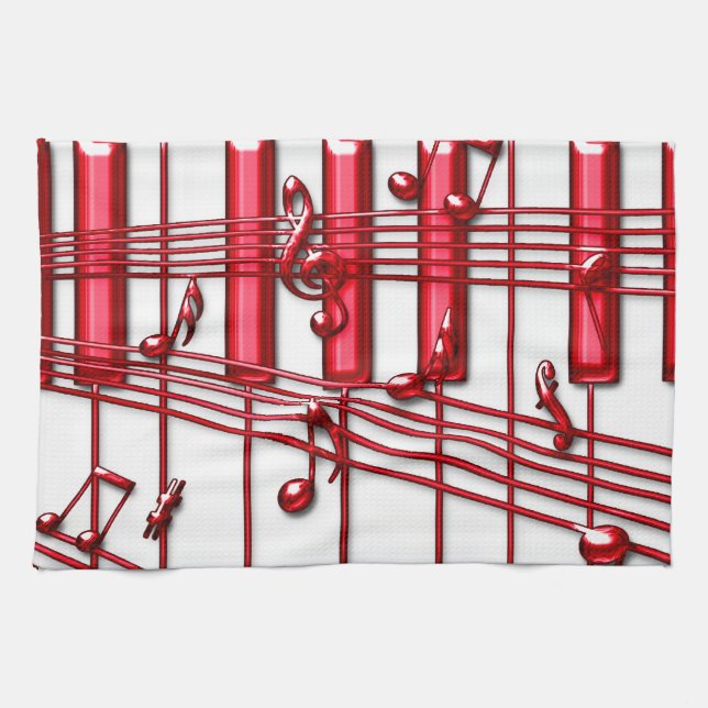 Toalla de cocina roja del teclado de piano (Horizontal)