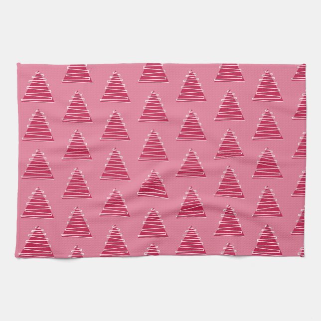 Toalla de cocina rosa de árboles de Navidad (Horizontal)
