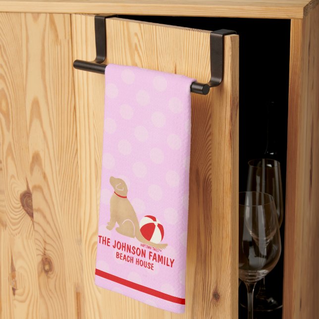Toalla de cocina rosa de perro Retriever dorado de (Pliegue de tercios)