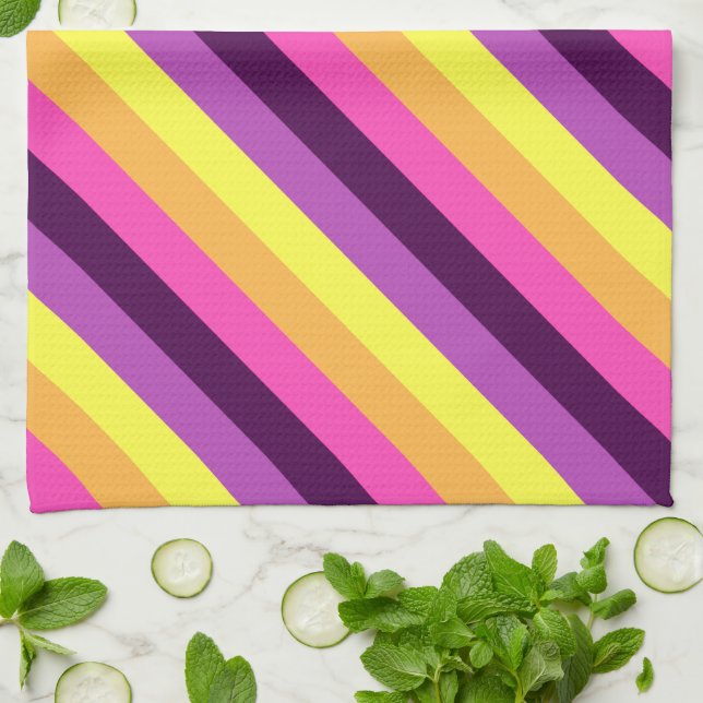 Toalla de cocina rosa púrpura retro Stripes (Doblado)