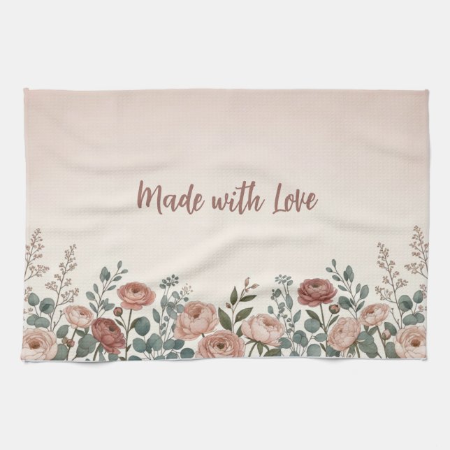 Toalla de Cocina Rosa Sonrojado “Hecho con Amor” (Horizontal)