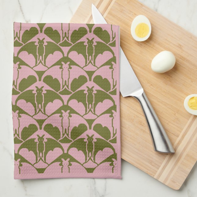 Toalla de cocina rosa y verde Batty (Doblado Cuarto)