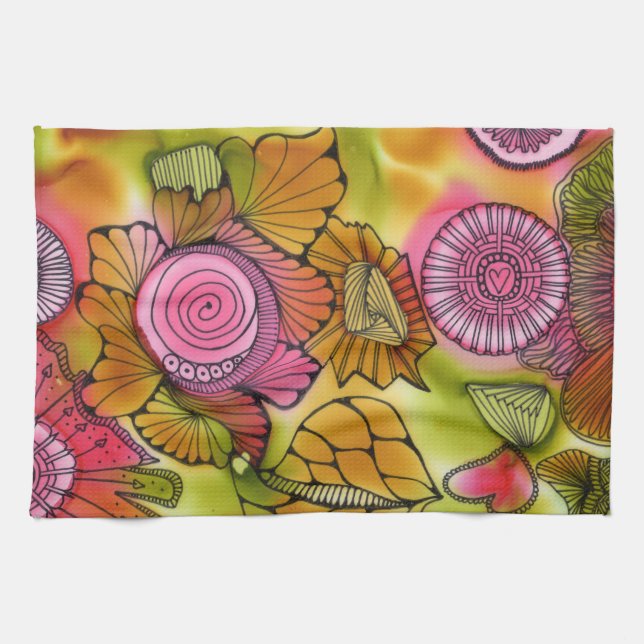 Toalla de cocina rosada de Swirly (Horizontal)