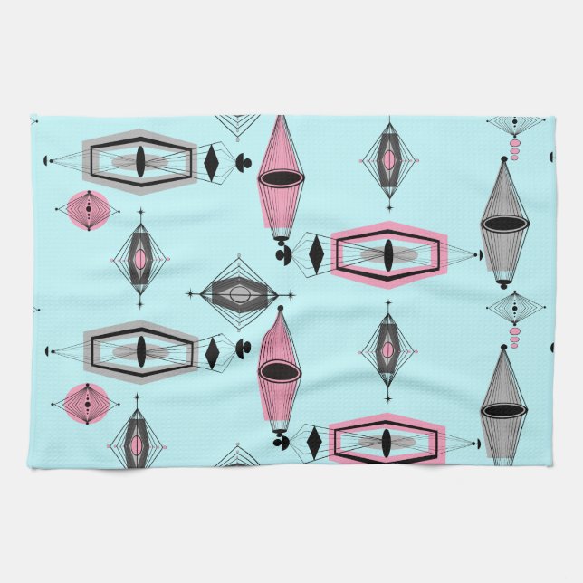 Toalla de cocina rosada y gris atómica del modelo (Horizontal)
