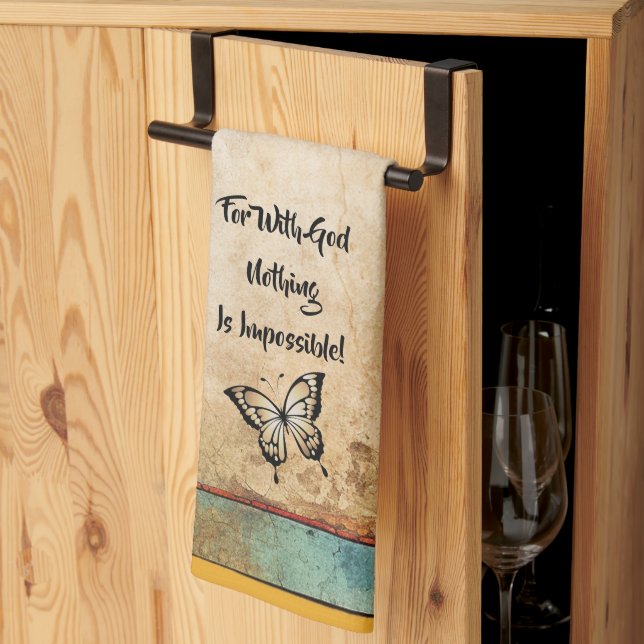Toalla de cocina rústica con Dios Todo es Posible (Pliegue de tercios)