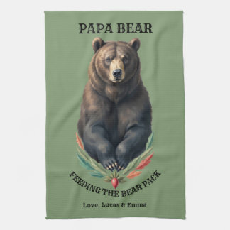 Toalla de cocina rústica personalizada del oso pap