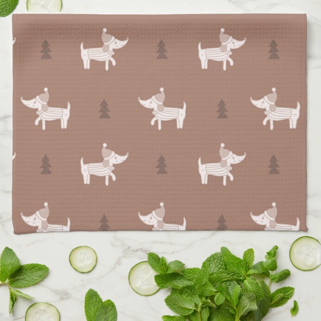 Toalla de cocina Scandi Dog & Christmas Trees (Doblado)