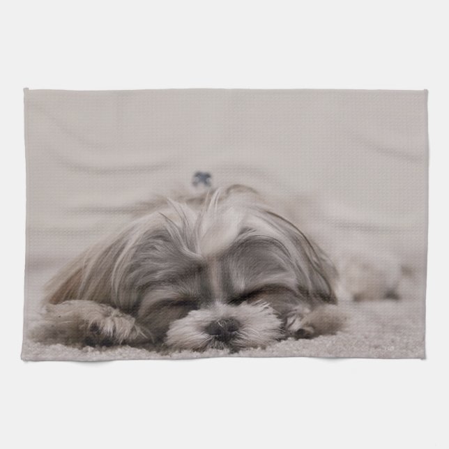 Toalla de cocina Shih Tzu personalizada, perro dur (Horizontal)