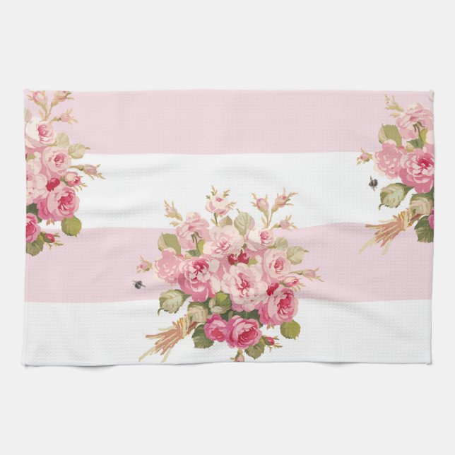 Toalla de cocina subió de la raya del peony del (Horizontal)