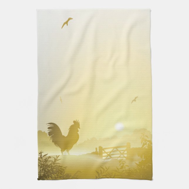 Toalla de cocina Sunny Morning Farm Country Rustic (Vertical)